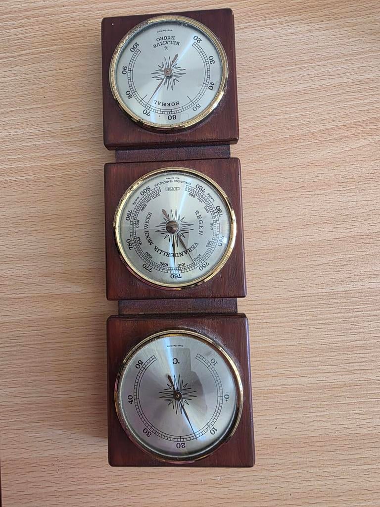 Vintage Weerstation: Barometer, Thermometer, Hygrometer, Audio, Tv en Foto, Weerstations en Barometers, Ophalen, Gebruikt