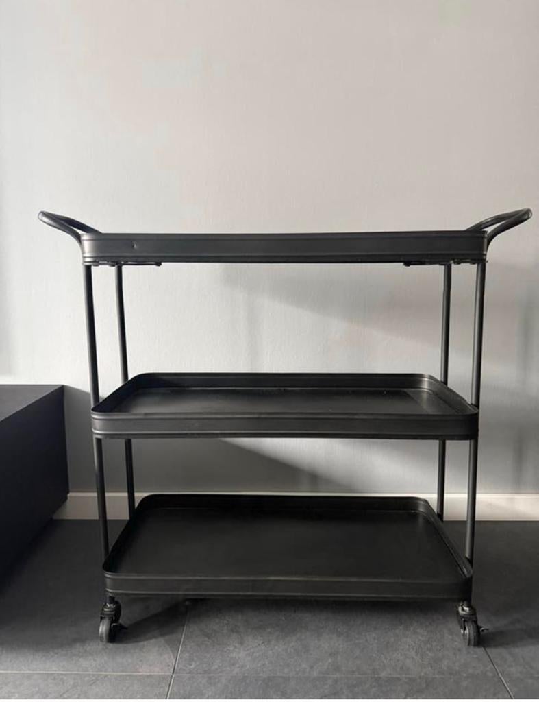 Woood serveerwagen trolley zwart ijzer, Ophalen, Zo goed als nieuw