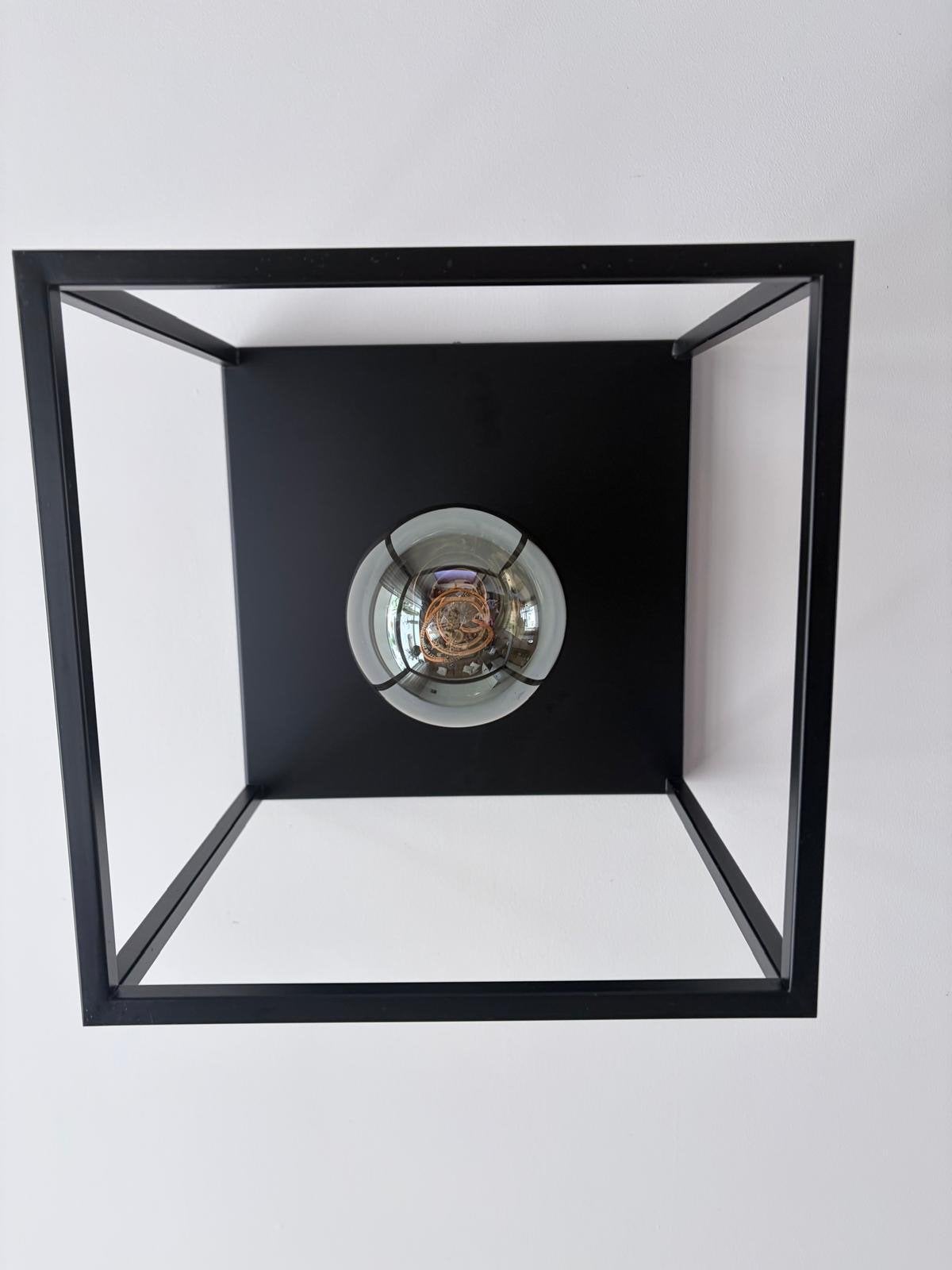 Moderne zwarte plafondlamp met koperen fitting, Overige merken, Zwart, E27 (groot), Zo goed als nieuw