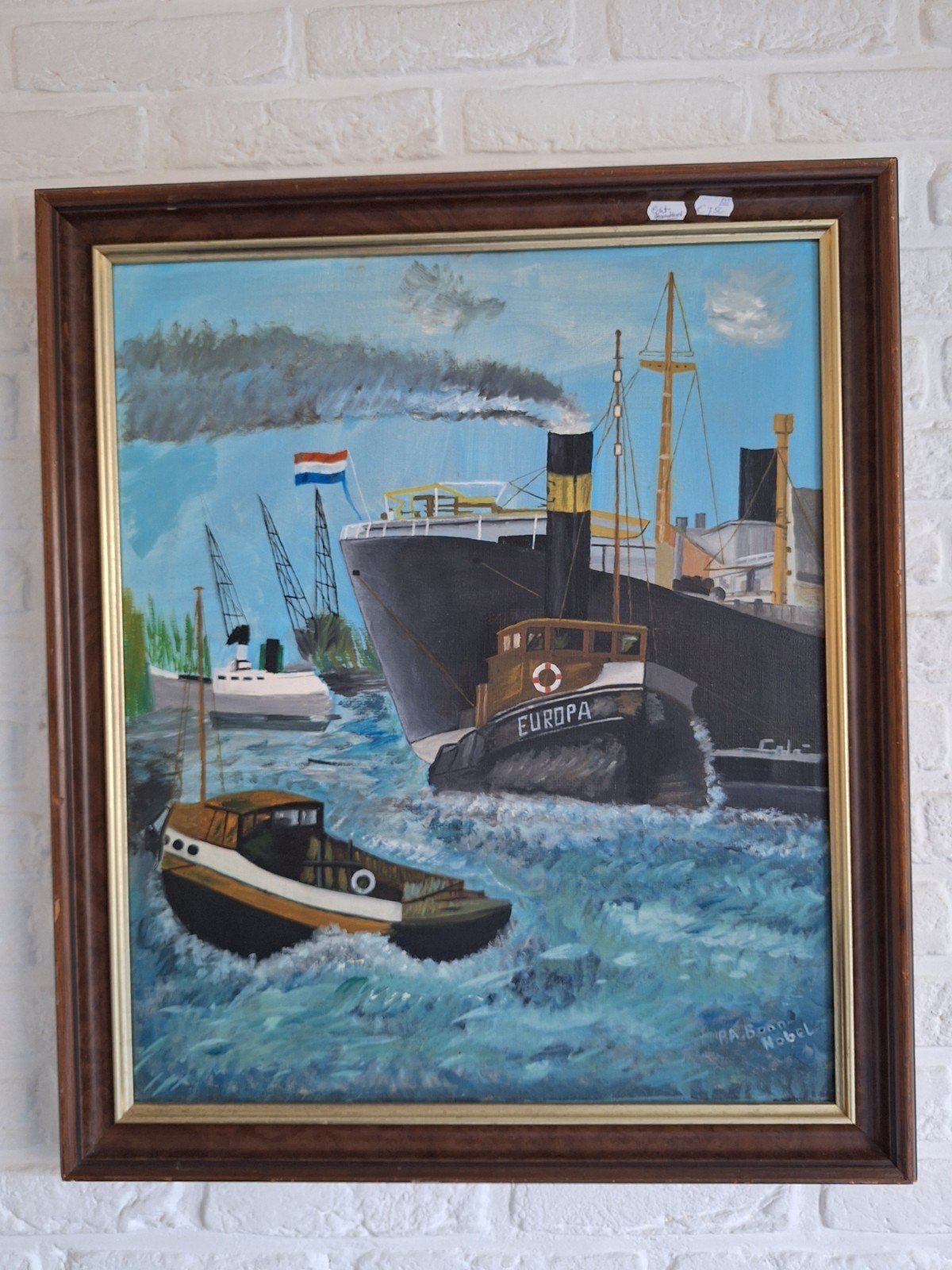 Maritiem schilderij: sleepboot Europa en andere schepen, Ophalen