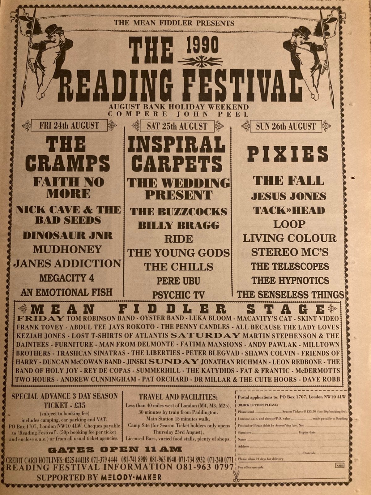 READING FESTIVAL 1990 A3 advertentie PIXIES Faith No More, Ophalen of Verzenden, Nieuw in verpakking, Poprock
