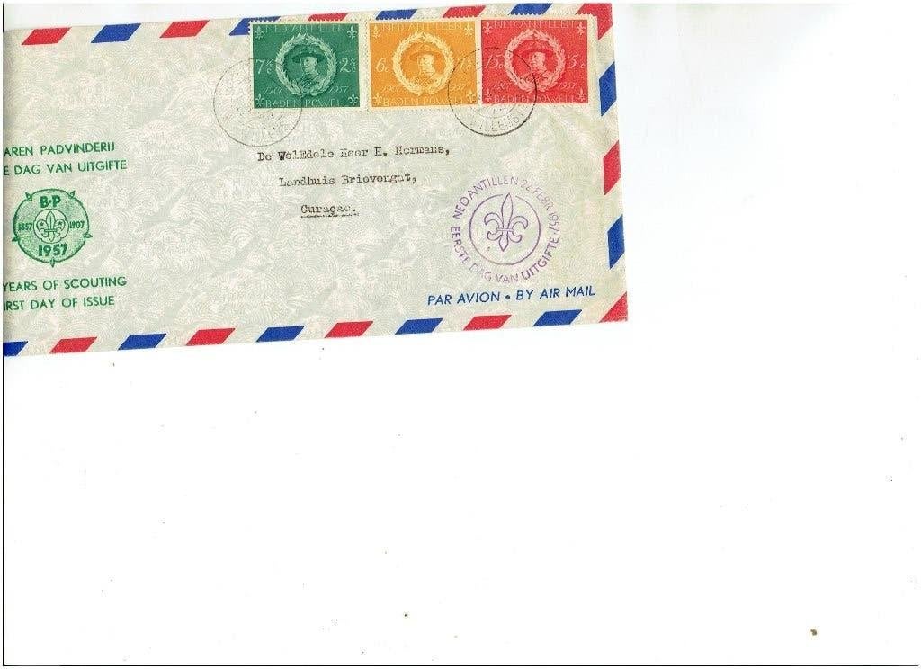 Nederlandse Antillen FDC 1957 Padvinders, Postzegels en Munten, Ophalen of Verzenden, Gestempeld