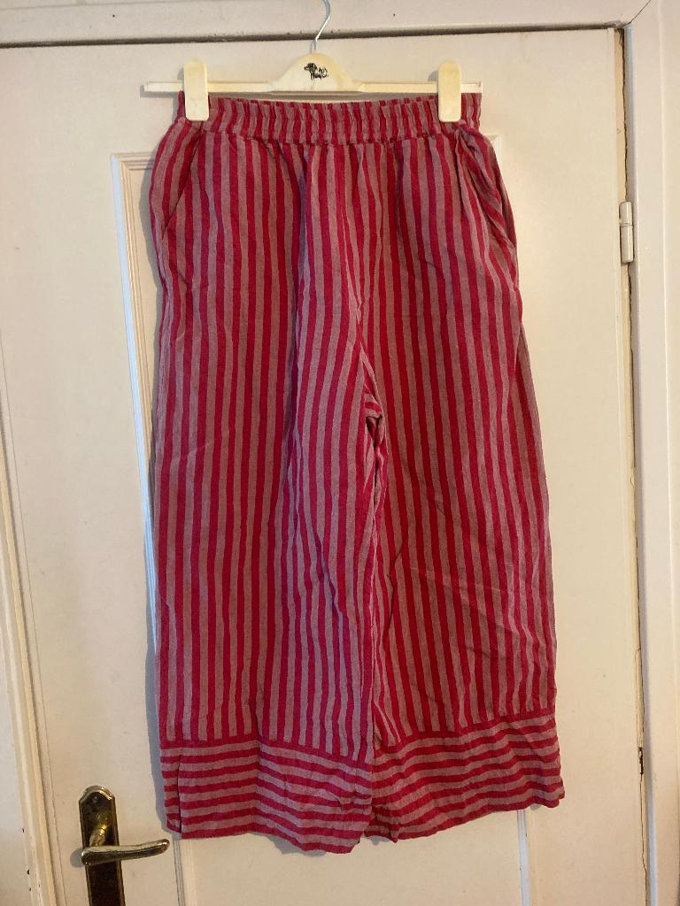 Rood rose gestreepte linnen/katoenen broek Justine Tabak, M, Maat 38/40 (M), Verzenden, Nieuw, Justine Tabak
