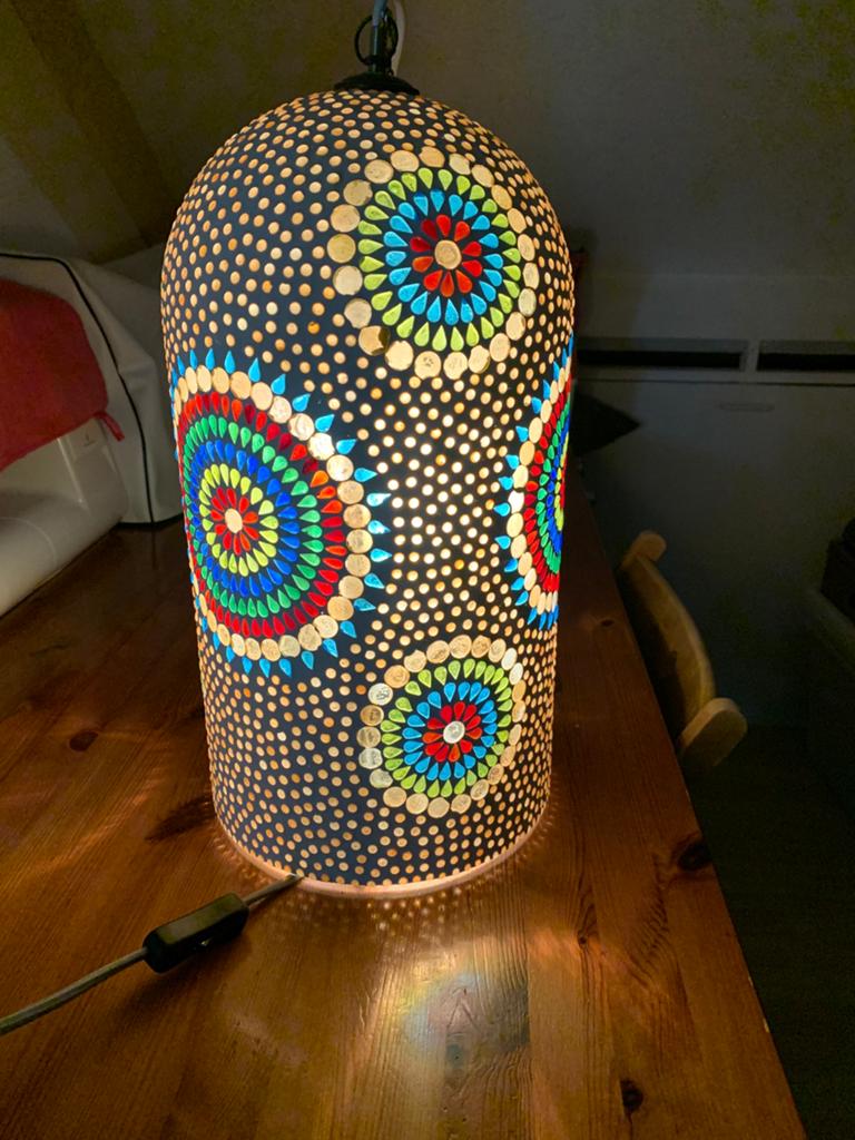 Prachtige mozaïek hanglamp groot, Ophalen, Zo goed als nieuw, Glas, Minder dan 50 cm