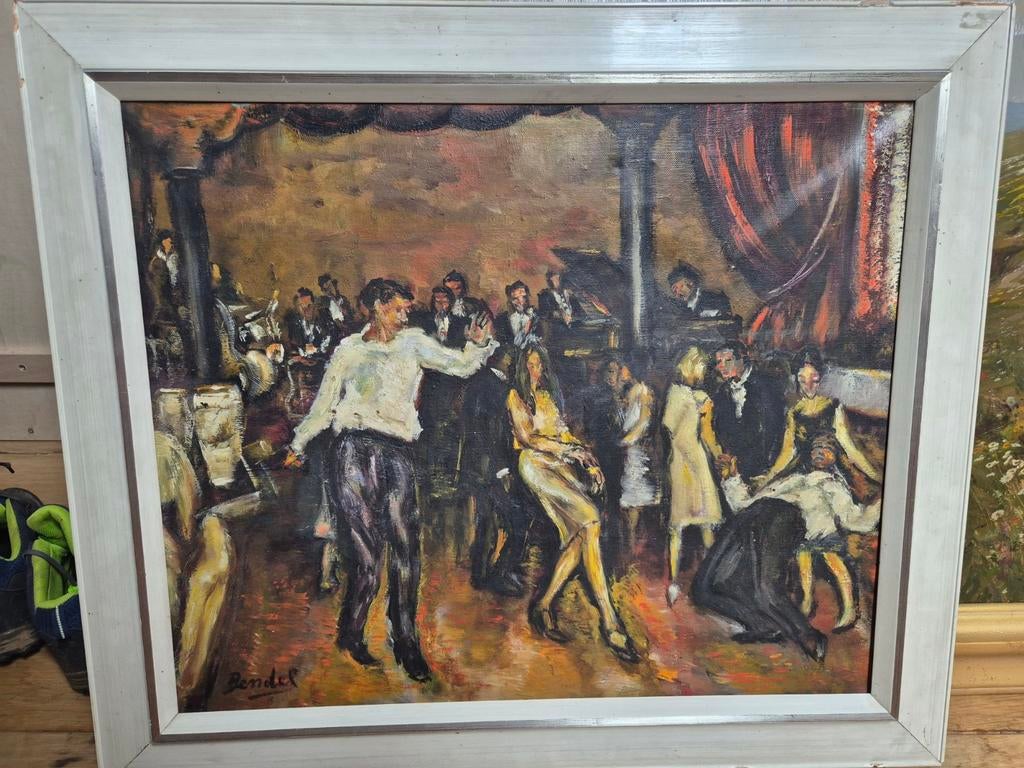 Olieverfschilderij 'Dansende Mensen' gesigneerd Bender, Antiek en Kunst, Ophalen