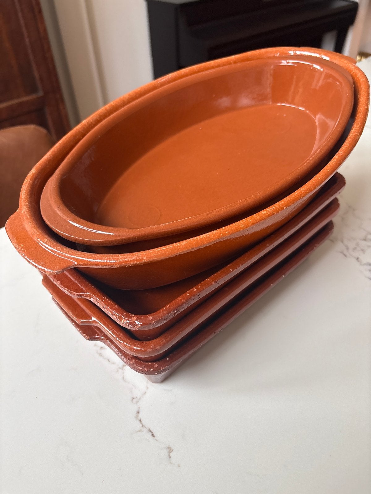 5 Ovenschalen set - Ovaal en rechthoekig - 30-40 cm, Ophalen, Steen/keramiek, Bruin, Overige typen