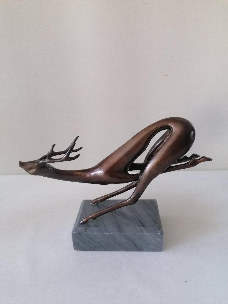 mooi bronzen beeld van een hert zie fotos heel decoratief, Antiek en Kunst, Antiek | Koper en Brons, Ophalen of Verzenden