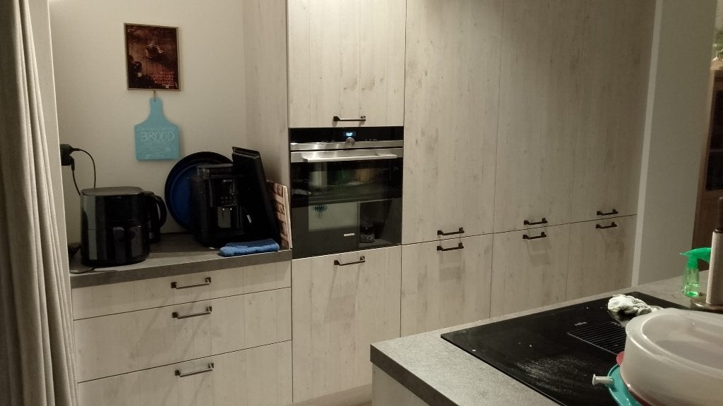 Moderne houtkleurige  eilandkeuken +apparaten GEDEMONTEERD, Overige kleuren, Overige typen, Ophalen of Verzenden, Zo goed als nieuw