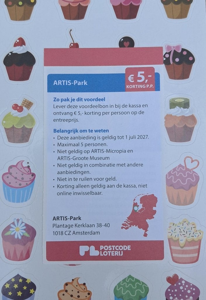 Artis kortingsbon € 5,00 korting p.p. voor max. 5 personen, Drie personen of meer, Kortingskaart