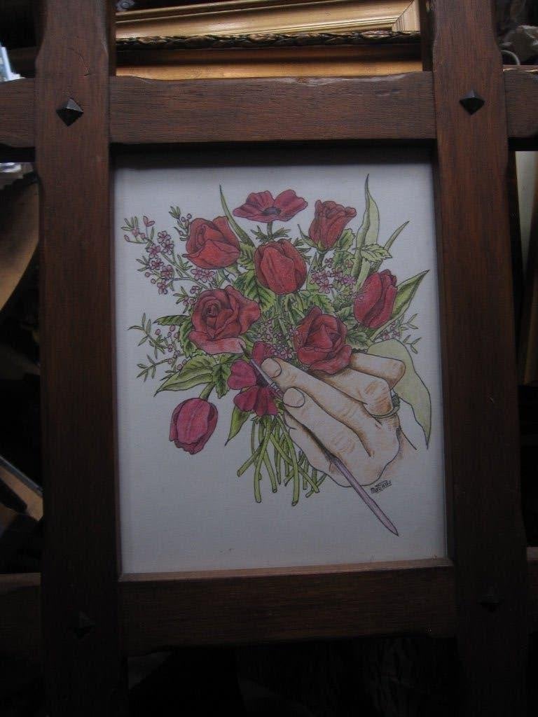 2leuke vintage lijstjes met  handje rozen en koolmeeesjes, Antiek en Kunst, Ophalen