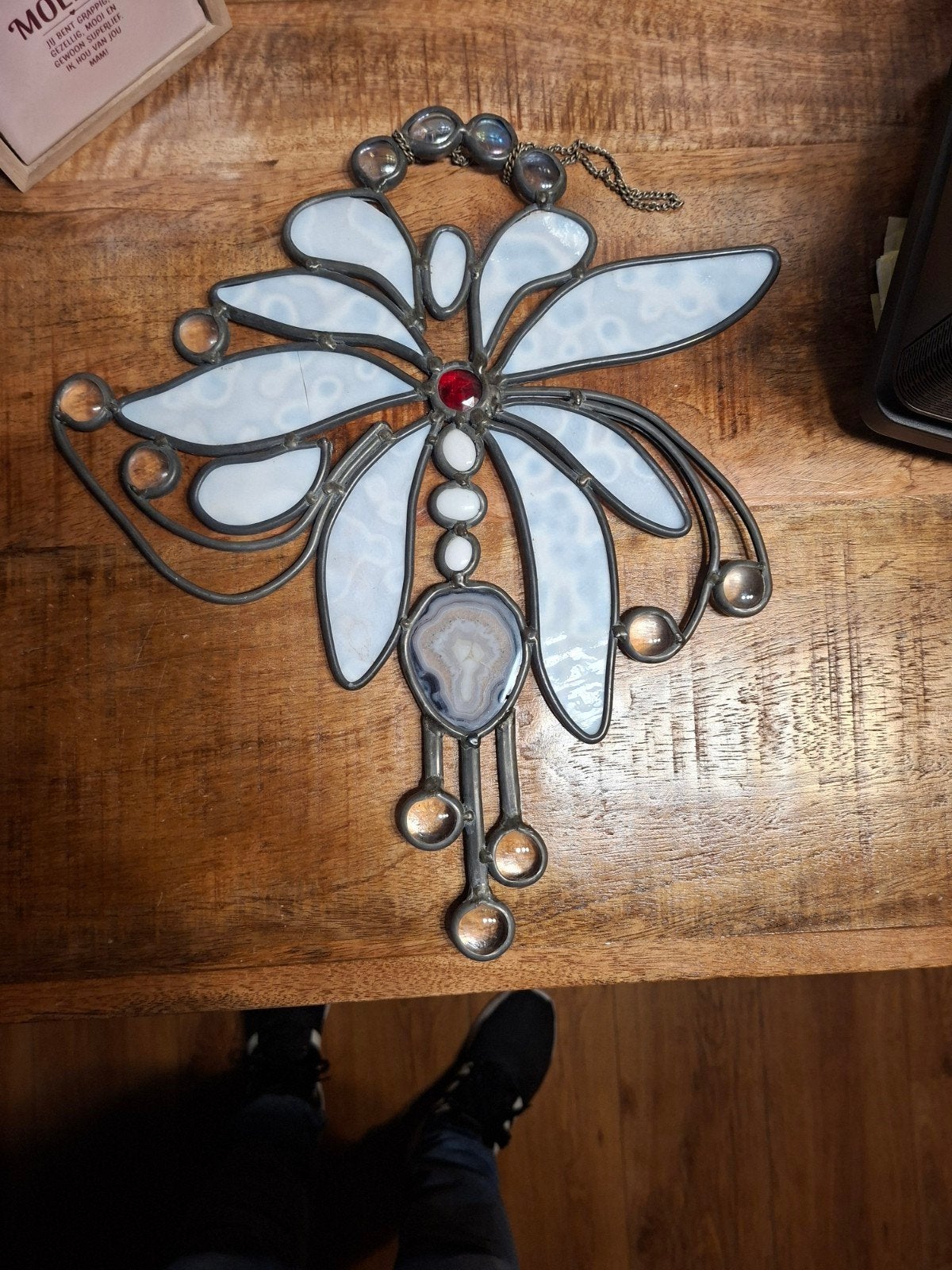 Uniek glas-in-lood vlinderdecoratie met agaat en barstje, Ophalen