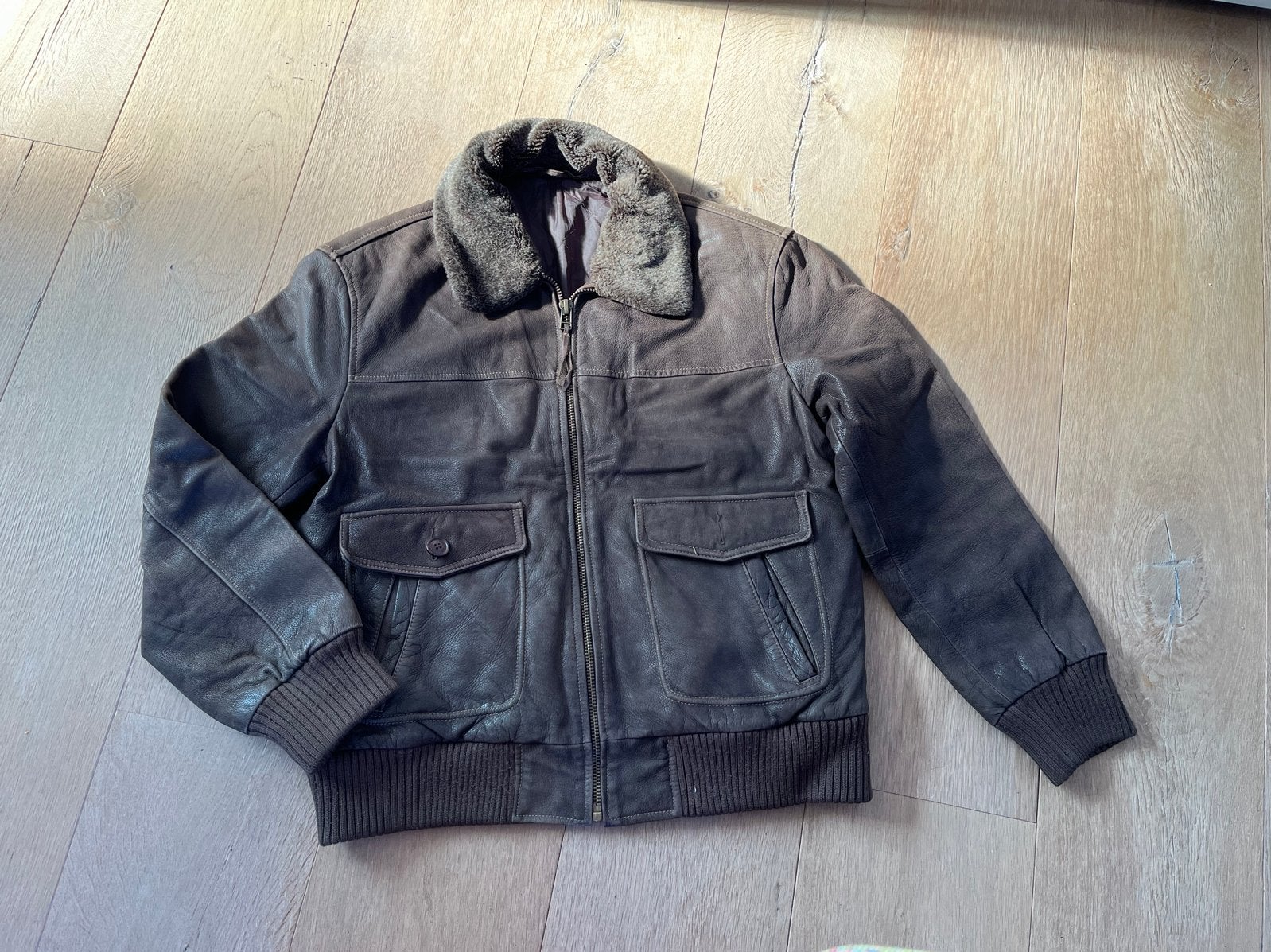 Stijlvolle Leren Jas Maat L, Kleding | Heren, Ophalen of Verzenden, Gedragen, Maat 52/54 (L), Bruin