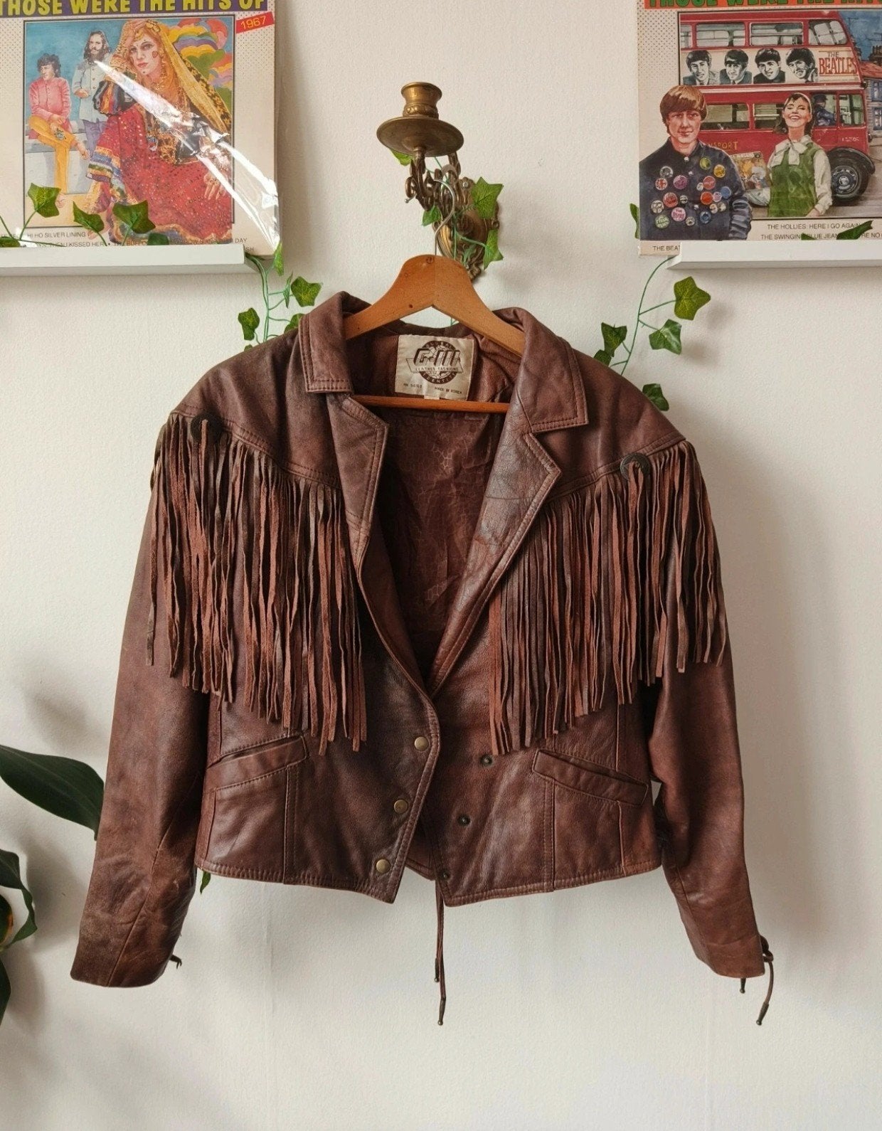 Vintage leren jack met franjes - perfecte staat, maat M, Ophalen of Verzenden, Zo goed als nieuw, Maat 38/40 (M), Bruin