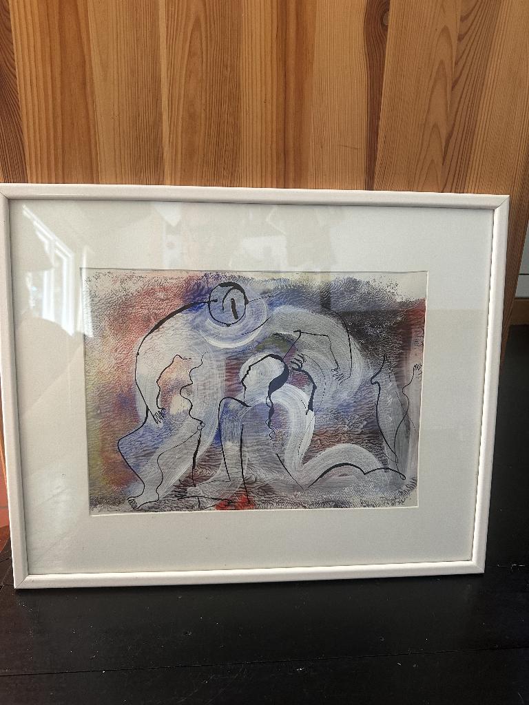 Kunstwerk ingelijste ets/gemengde techniek (gesigneerd,1992), Ophalen