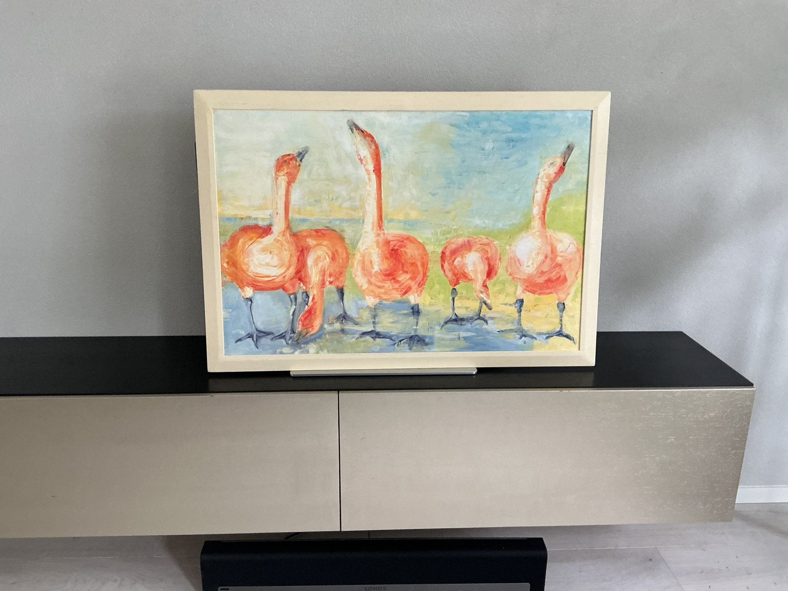 Schilderij zwaan, ganzen en bloemen, Ophalen