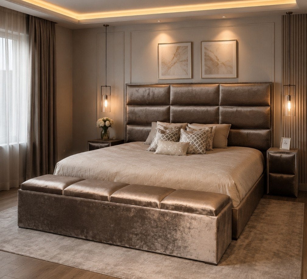 Luxe hotel boxspring 200x200 cm, Ophalen, Bruin, Tweepersoons, Zo goed als nieuw