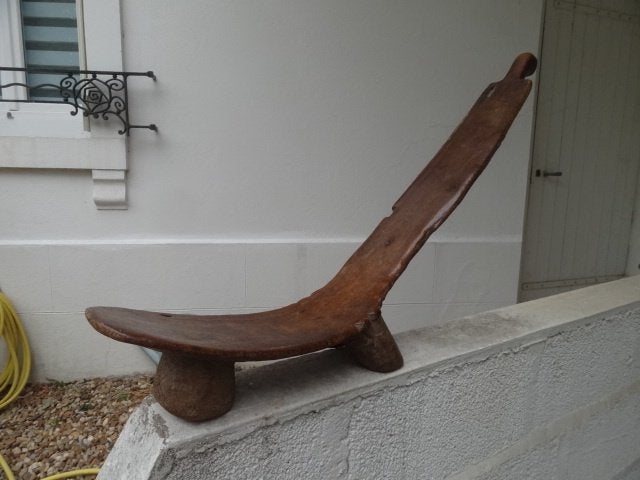 Lobi ligstoel, voor palaver oude mannen, Ivoorkust, Burkina?, Hout, Bruin, Afrika, Overige typen