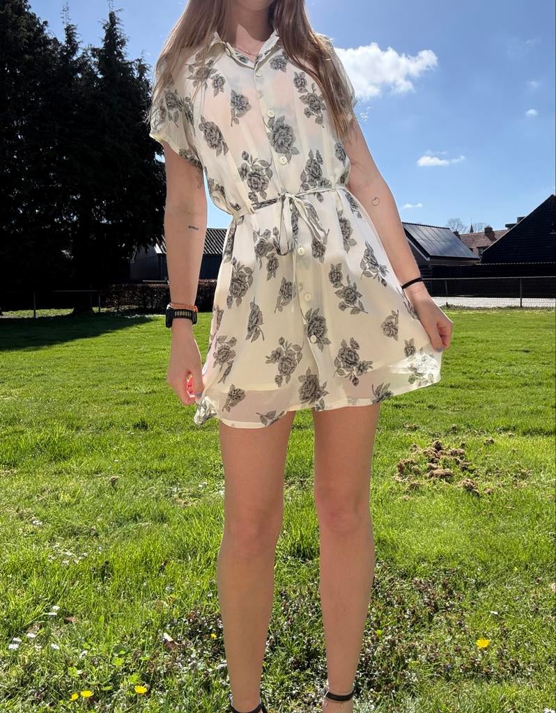 Melda Rossi Vintage Bloemen Jurk Creme Maat S, Beige, Ophalen of Verzenden, Maat 36 (S), Gedragen