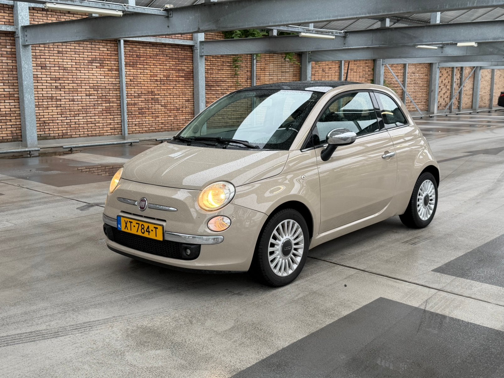Fiat 500 1.2 2012 Beige Cappuccino *Panorama Dak*Airco*Mocca, Stof, 4 cilinders, Bedrijf, Handgeschakeld