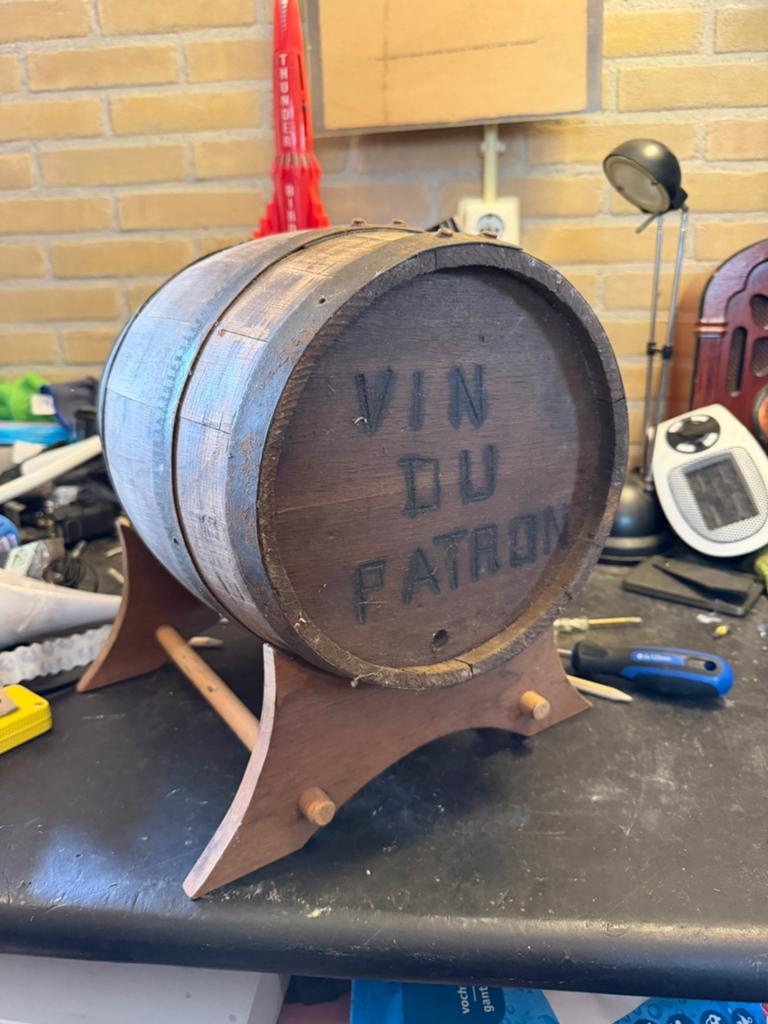 Decoratief houten vaatje "Vin du Patron" - 30x25 cm, Antiek en Kunst, Ophalen of Verzenden