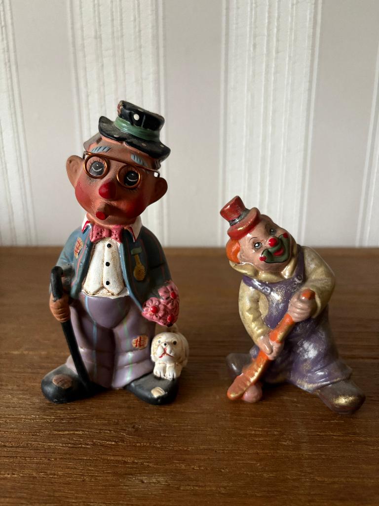 Set van 2 Vintage Clown Beeldjes (Kitsch / Eclectisch), Verzamelen, Beelden en Beeldjes, Ophalen of Verzenden, Gebruikt, Mens
