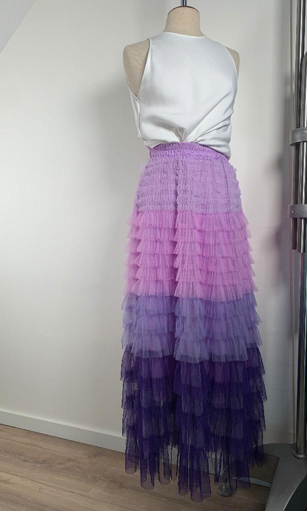 Azara stroken rok lang dip dye paars roze TU = 36/S - 38/M, Verzenden, Paars, Maat 36 (S), Onder de knie