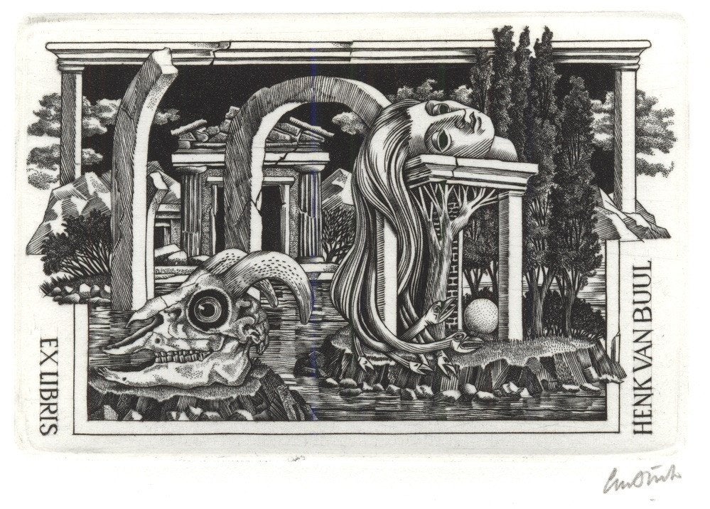 0740 Ex Libris Nederland : Lou Strik, 1988, Verzenden, Ex libris