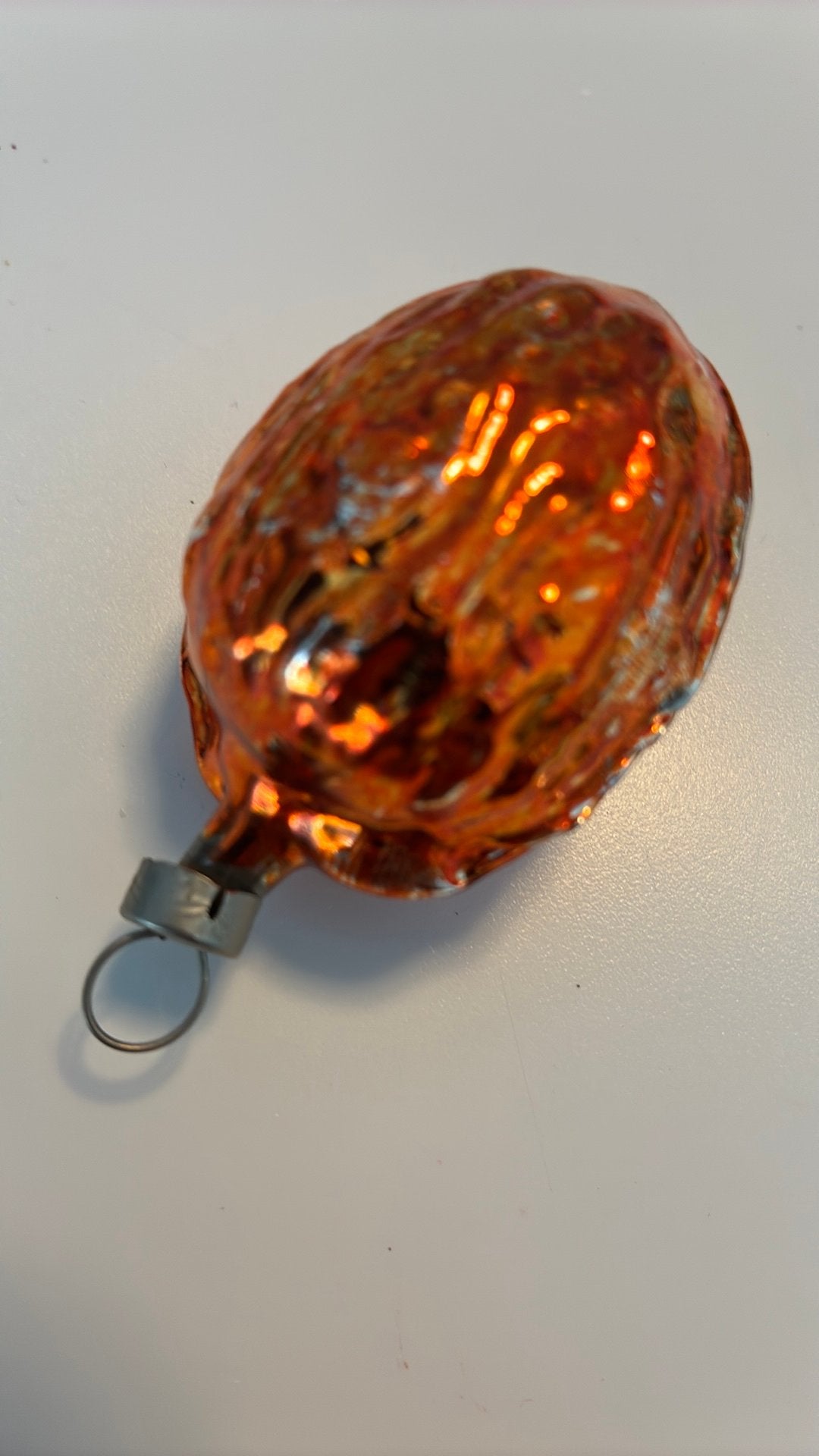 Vintage antieke kerstbal, walnoot koper/oranje, Ophalen of Verzenden, Zo goed als nieuw