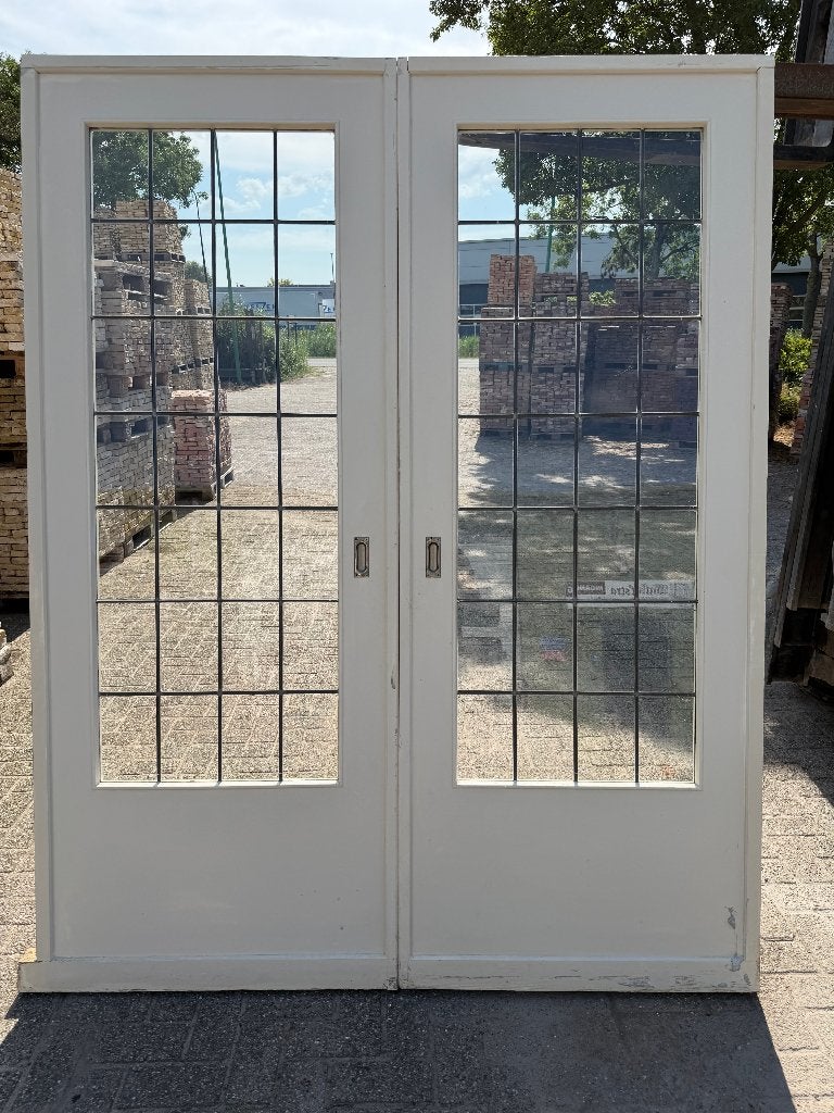 Set schuif / en-suite deuren met glas in lood 212x167cm., Antiek en Kunst, Curiosa en Brocante, Ophalen