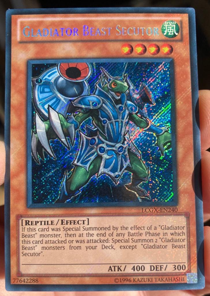 Yu-Gi-Oh! Gladiator Beast Secutor LCGX Foil Bleed !, Ophalen of Verzenden, Zo goed als nieuw, Losse kaart, Foil