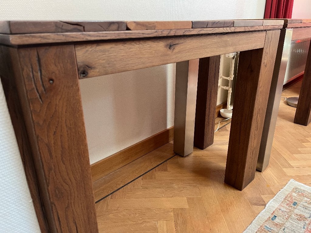 Massief houten sidetable 100x50x78 cm (Piet Klerkx) (2), Ophalen, Gebruikt, 100 tot 150 cm, 25 tot 50 cm
