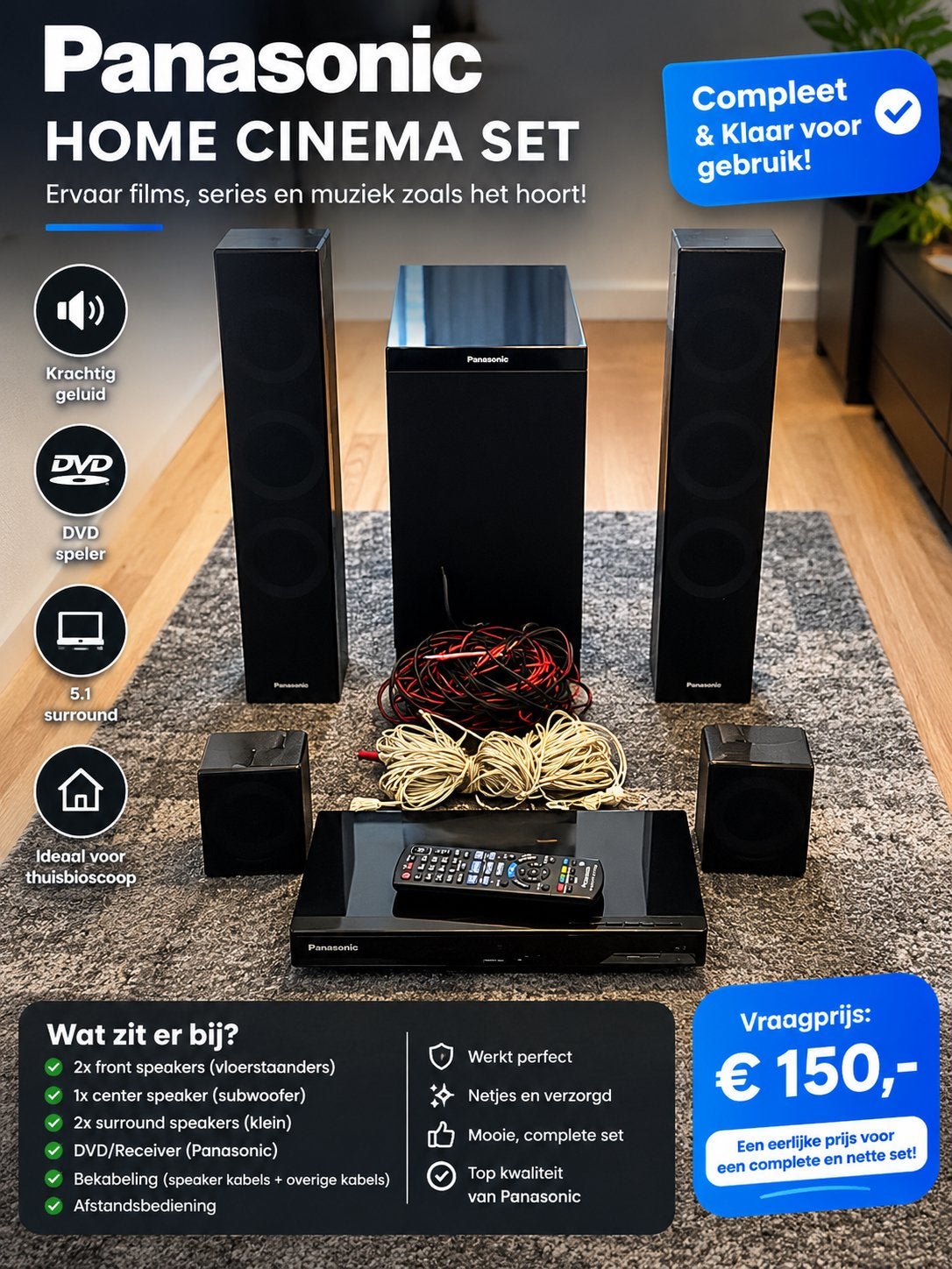 -te koop Panasonic compleet, Ophalen, Panasonic, 70 watt of meer, Zo goed als nieuw