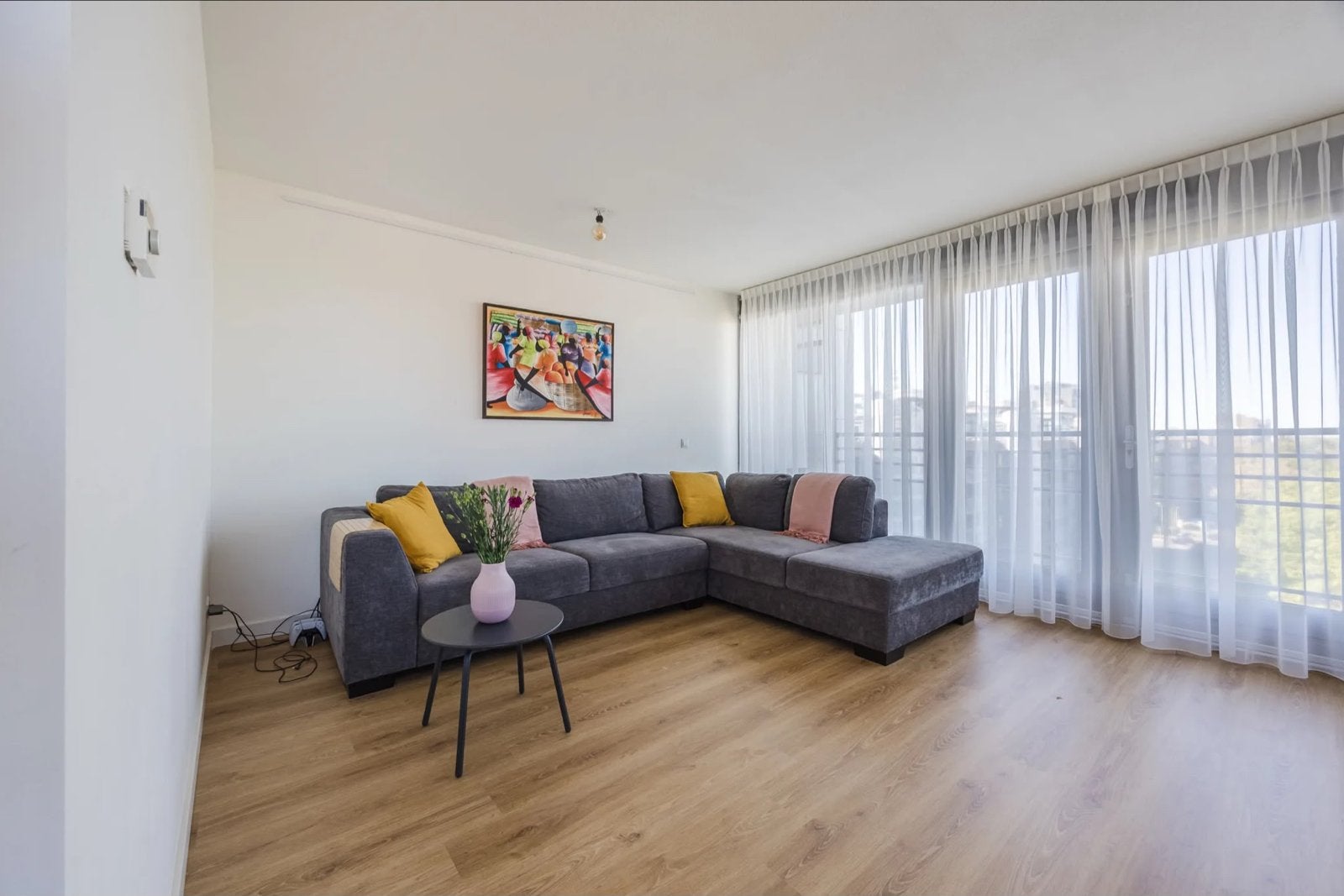 Grote grijze hoekbank met chaise longue, Ophalen of Verzenden, Gebruikt, Stof