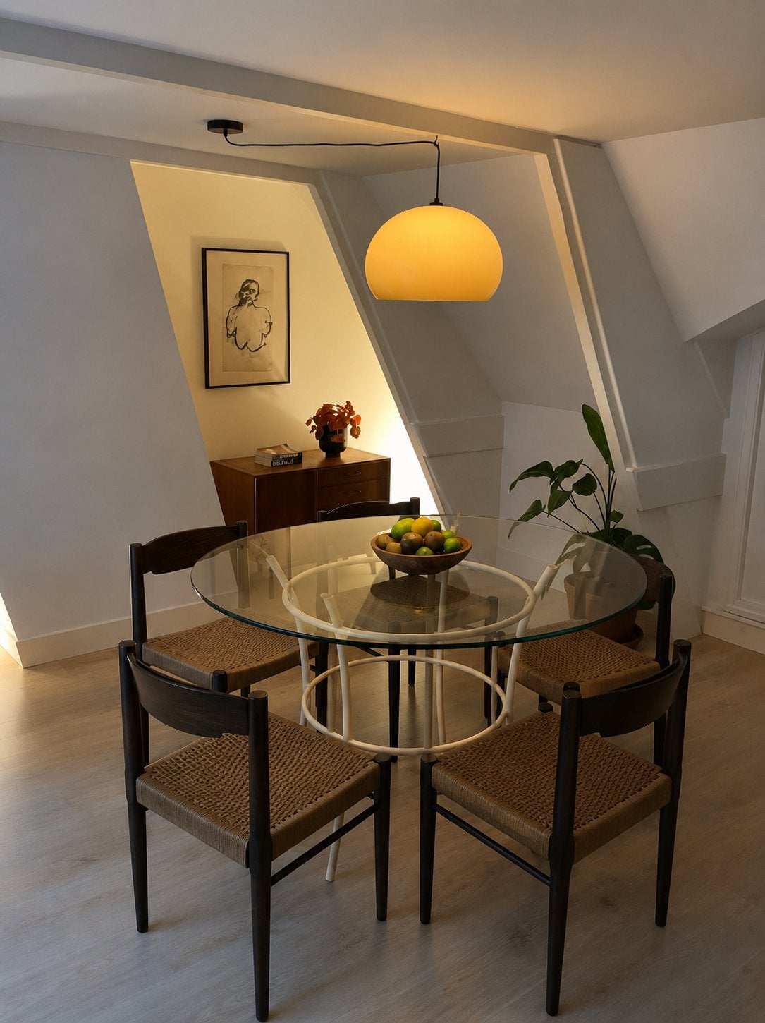 Grote Tafel rond glas - Butter Yellow geel, Huis en Inrichting, Ophalen, Rond, 50 tot 100 cm, Zo goed als nieuw