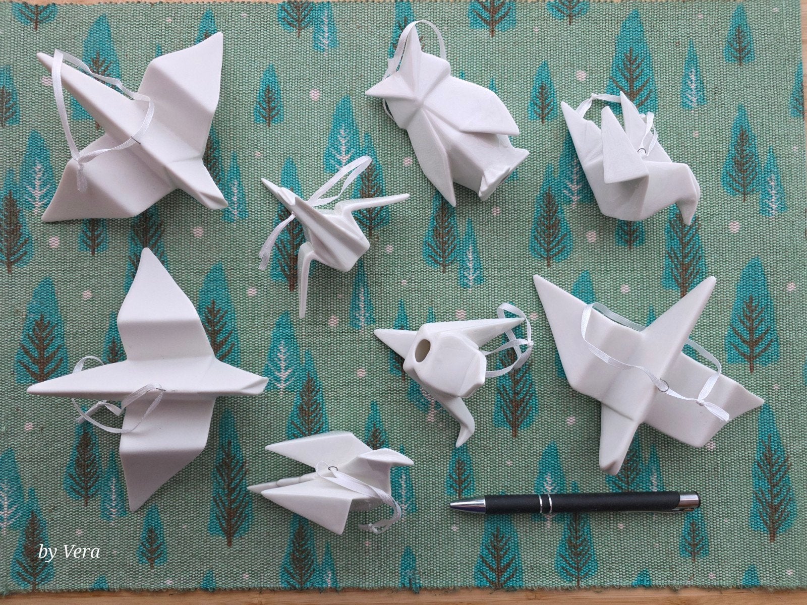 witte porseleinen origami stijl vogels hangers, Ophalen of Verzenden, Zo goed als nieuw