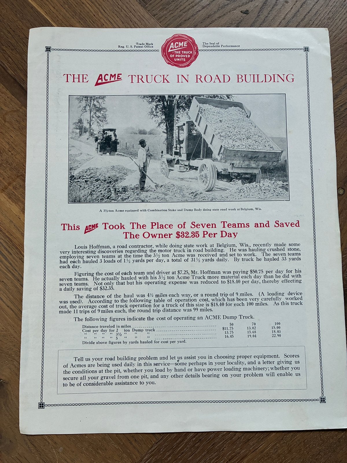 ACME Motor Truck Company brochure, Verzenden, Zo goed als nieuw, Overige merken