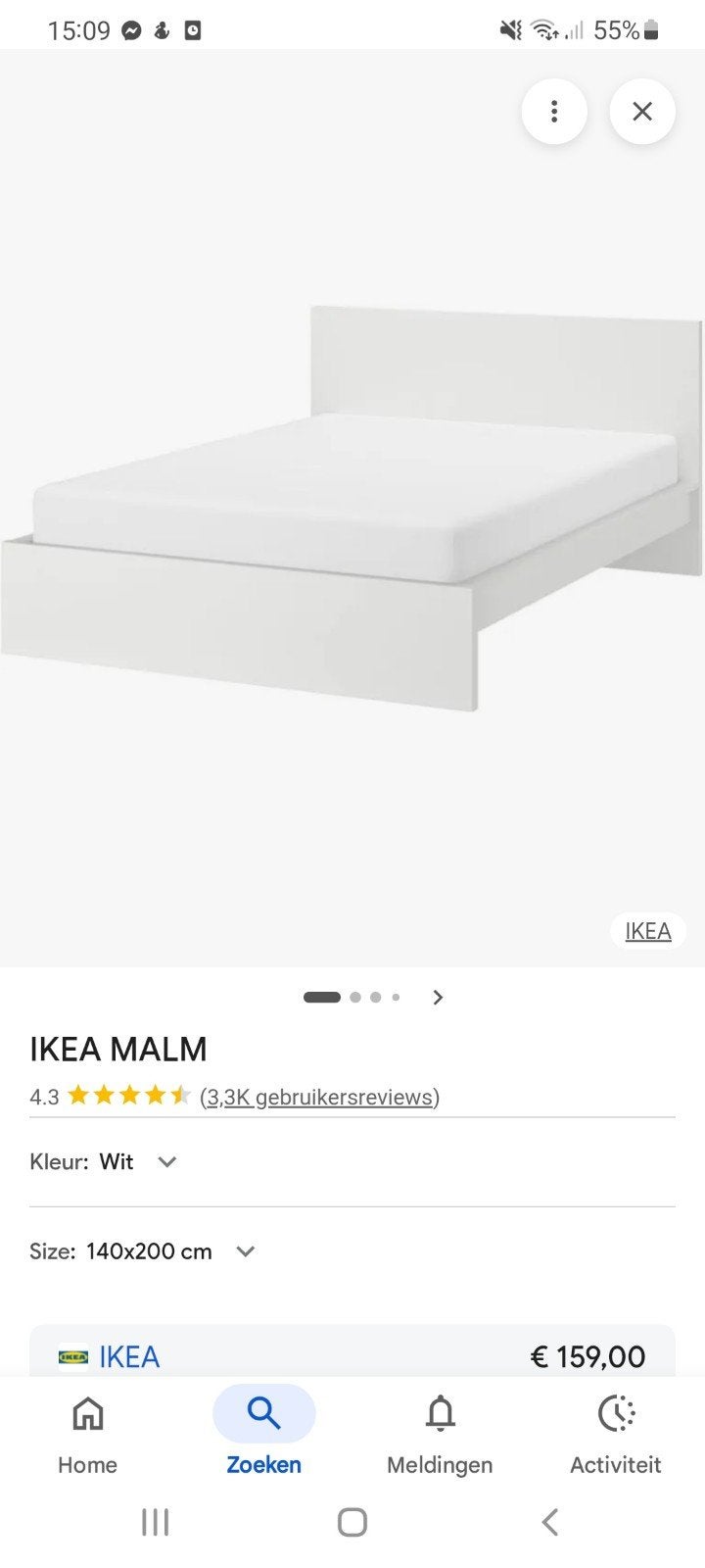 IKEA MALM Bed 140x200 met matras en lattenbodems, Ophalen, Gebruikt, Wit, Tweepersoons