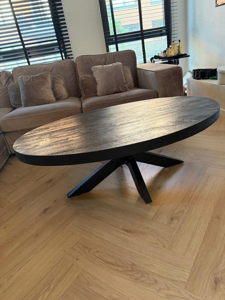 Salontafel mangohout, Gebruikt, 100 tot 150 cm, Minder dan 50 cm, Ovaal