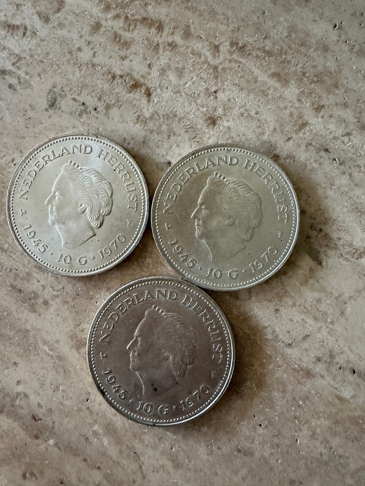3x Zilveren Tientje Herdenkingsmunt Nederland Herrijst, Koningin Juliana, Setje, Zilver, Ophalen of Verzenden