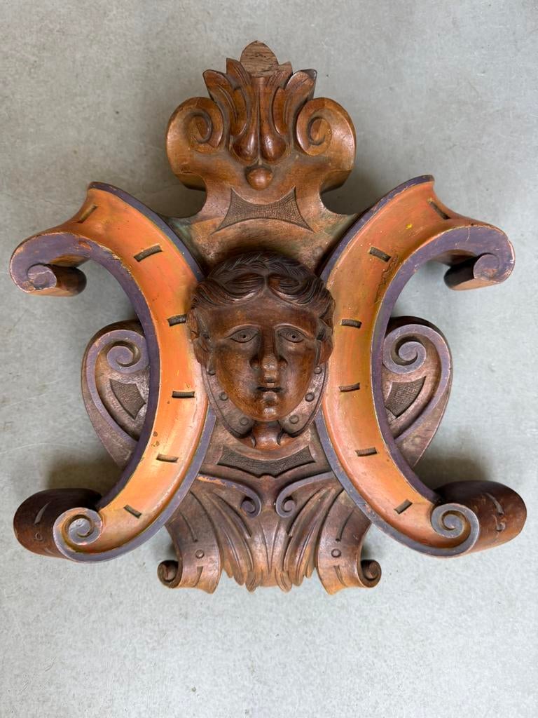 Houten ornament met mannen kopje, Antiek en Kunst, Kunst | Beelden en Houtsnijwerken, Houtsnijwerk, Ophalen of Verzenden, 20 - 50 cm