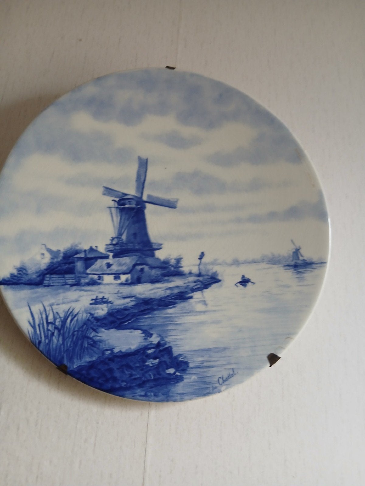 Delfts Blauw Wandbord met Molenlandschap - Handgeschilderd, Ophalen