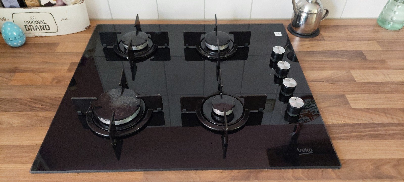 Beko Gaskookplaat - Zwart Glas, 4 Kookzones, Ophalen, Inbouw, Gas, 4 kookzones