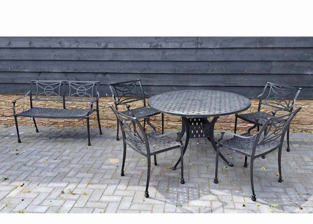 aluminium  tuinbank 4stoelen en tafel, Ophalen, Aluminium, Bank, 6 zitplaatsen