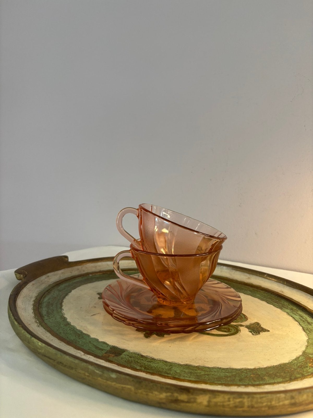 Vintage 60s Vereco rosaline persglas kop- en schotels, Verzenden