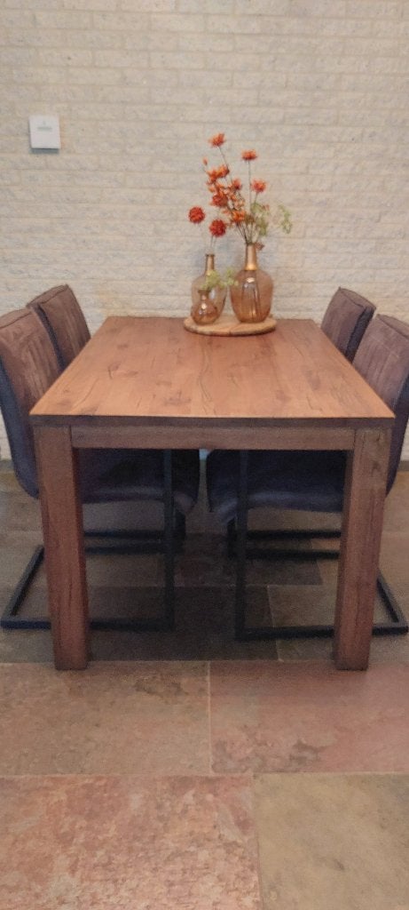 tafel en stoelen, Ophalen, Gebruikt, 100 tot 150 cm, Eikenhout