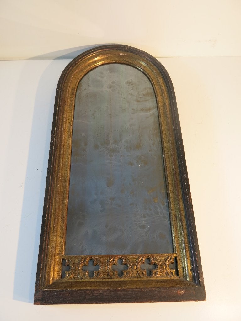 Antieke Boogspiegel met Vergulde Lijst & Uniek Patina, Ophalen of Verzenden, Rechthoekig