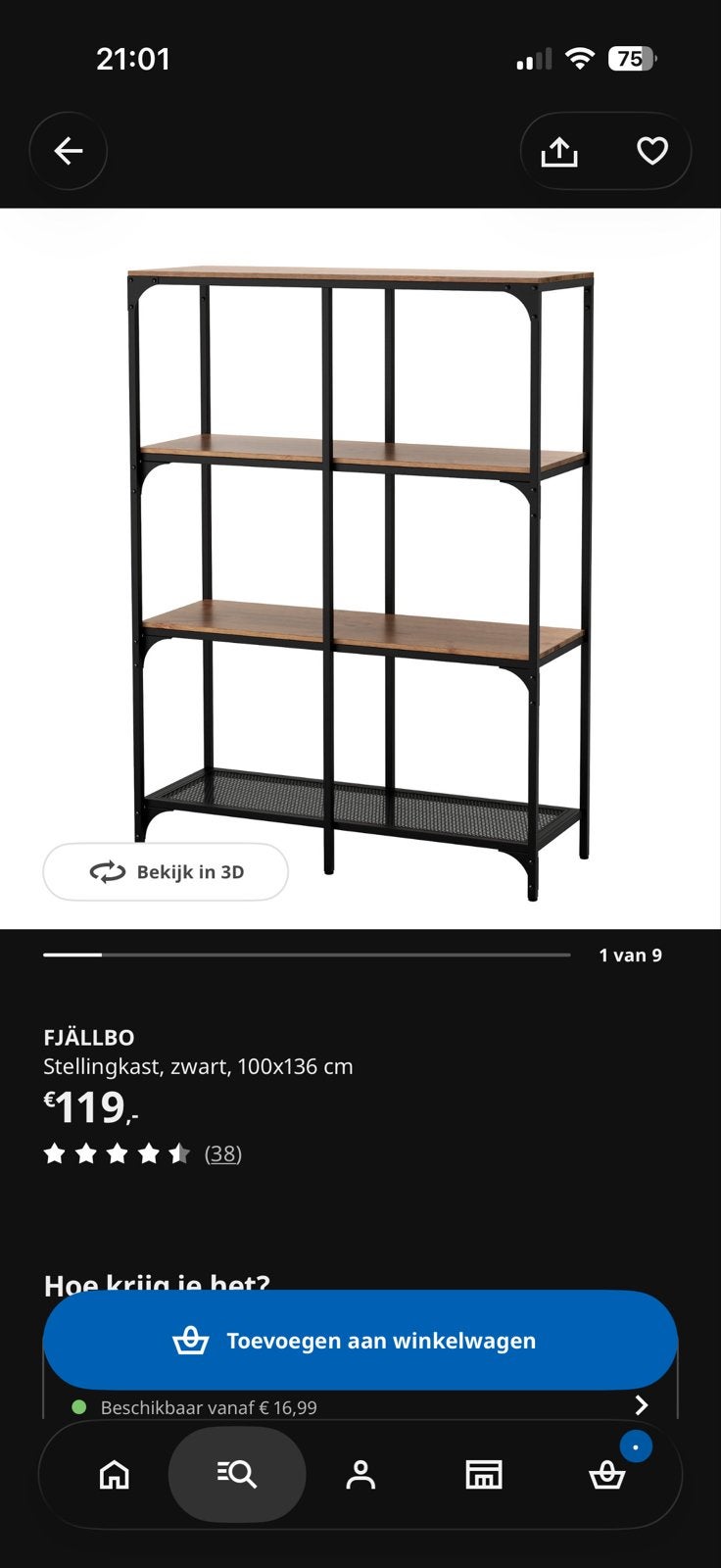 IKEA FJÄLLBO Stellingkast, zwart, 100x136 cm, Ophalen, Zo goed als nieuw