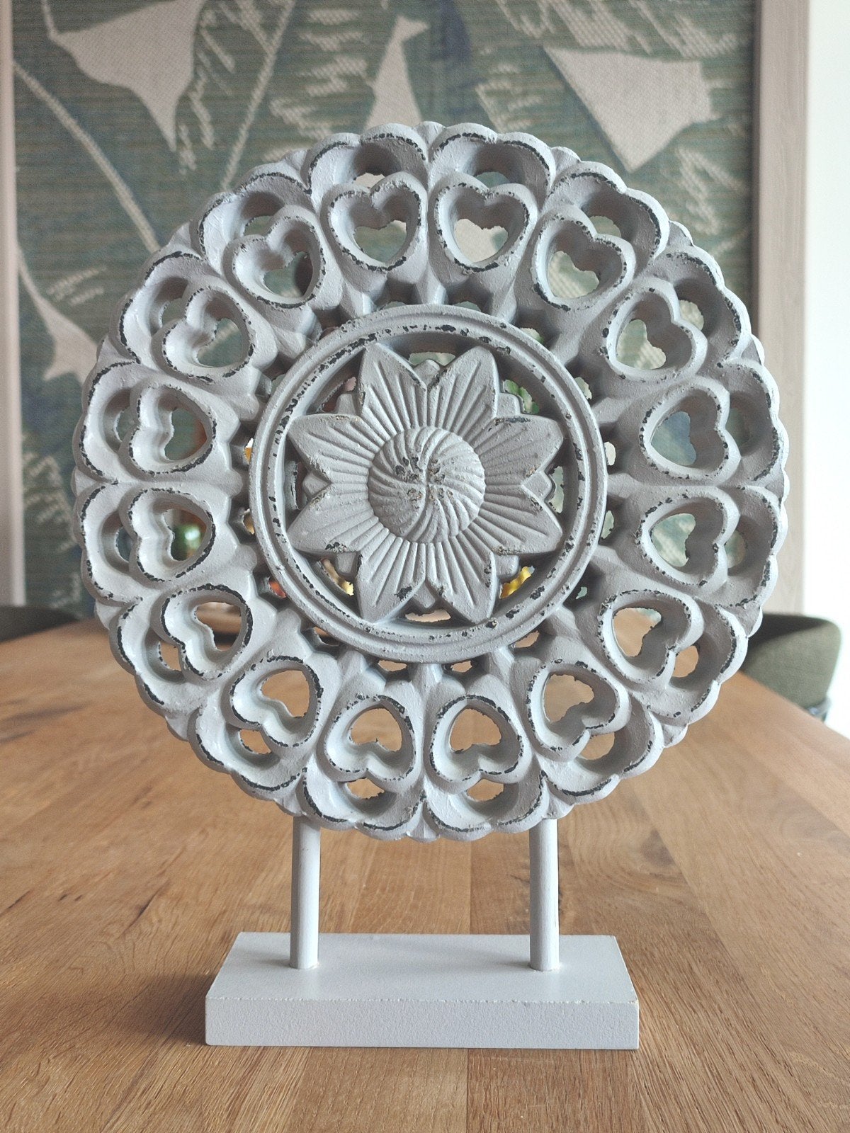 Mandala ornament raamdecoratie houtsnijwerk bloem, Hout, Ophalen of Verzenden, Grijs, Landelijk