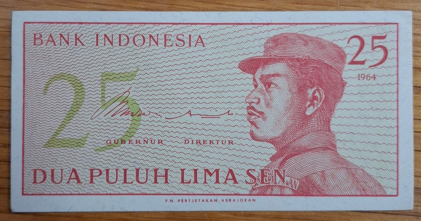 76a# Indonesië 25 Sen 1964 P93, Postzegels en Munten, Bankbiljetten | Azië, Ophalen of Verzenden, Zuidoost-Azië