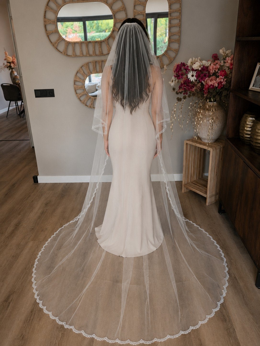 Nieuw prachtige sluier kant cecile calanthe 300cm ivory, Ophalen, Zo goed als nieuw, Wit, Accessoires